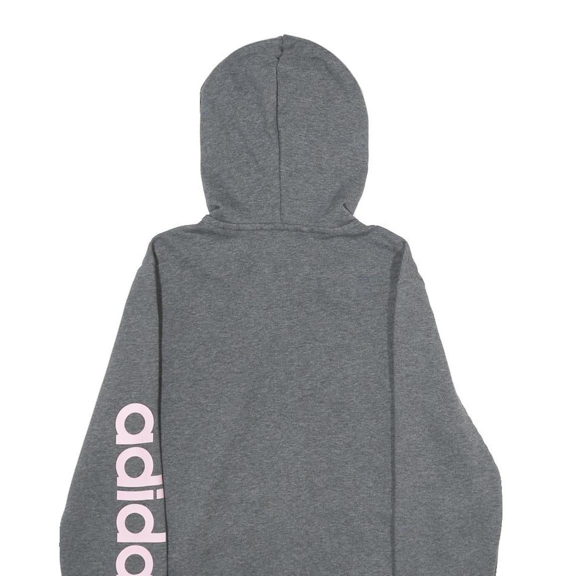 ADIDAS Womens Grey Hoodie S Zip Up Pink Logo Sleeve