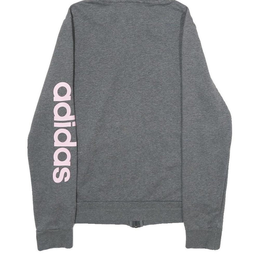 ADIDAS Womens Grey Hoodie S Zip Up Pink Logo Sleeve