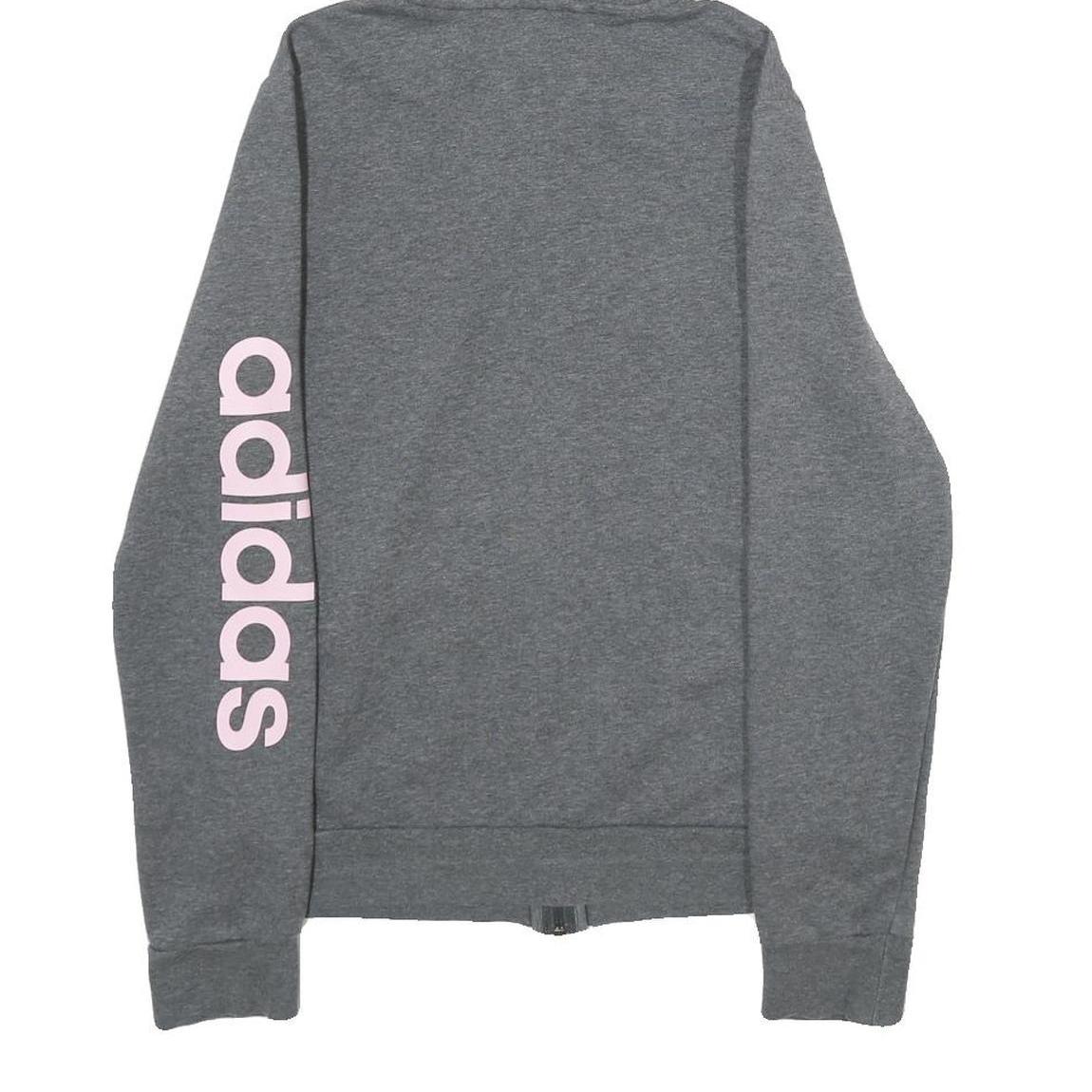 ADIDAS Womens Grey Hoodie S Zip Up Pink Logo Sleeve