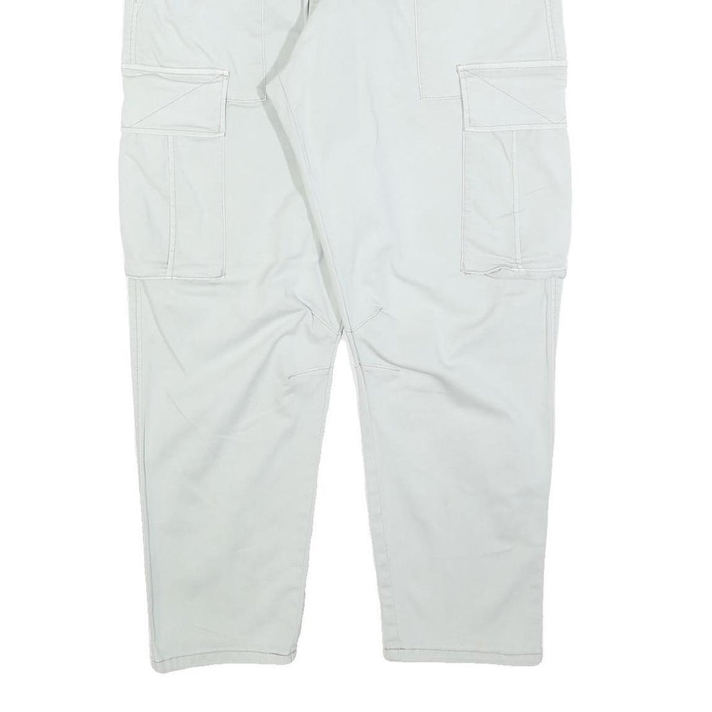 ZARA Womens Cotton Blend White Regular Cargo Trousers W34 L26 Casual Zip