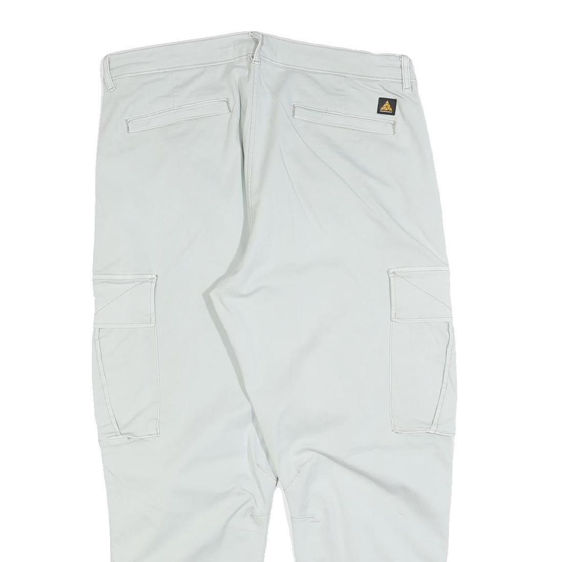 ZARA Womens Cotton Blend White Regular Cargo Trousers W34 L26 Casual Zip