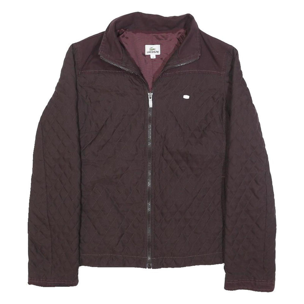 LACOSTE Womens Maroon Quilted Polyester Jacket S Zip Closure Stylish