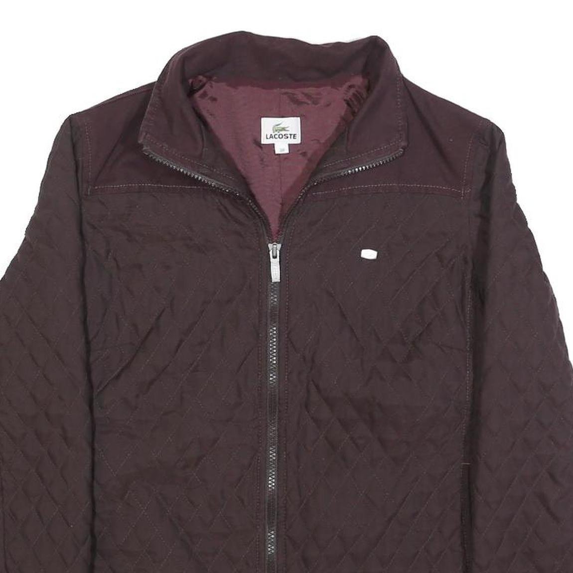 LACOSTE Womens Maroon Quilted Polyester Jacket S Zip Closure Stylish
