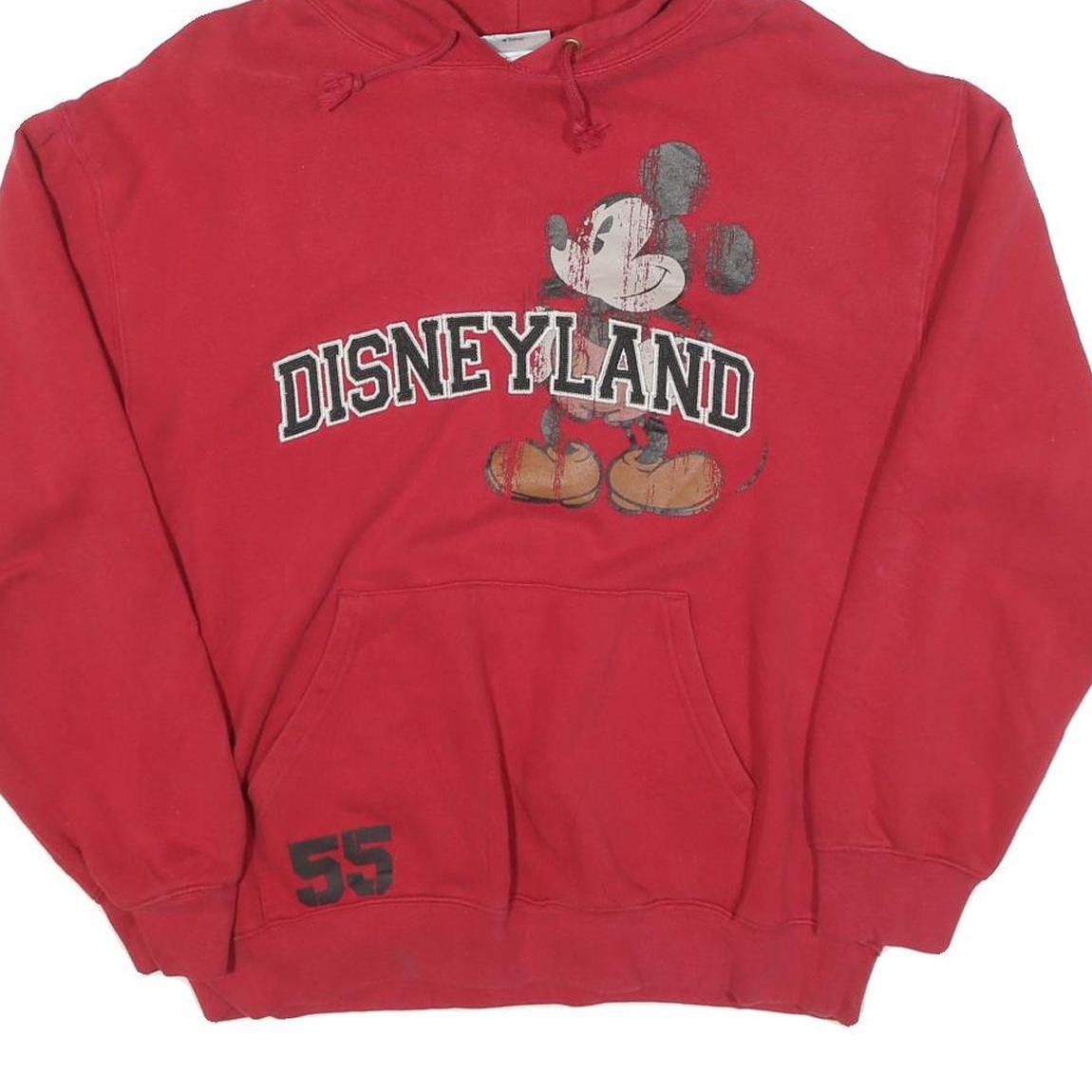 DISNEY Mens Red Disneyland Hoodie S Cotton Blend Pullover Casual