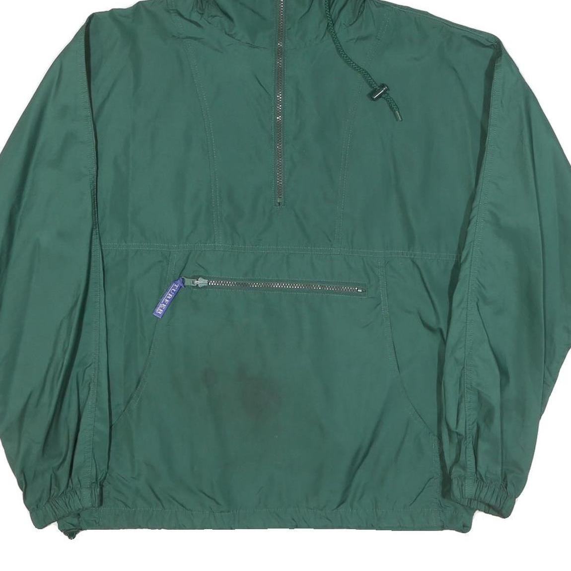 TURFER Mens Green Nylon Jacket S Lightweight Plain Hooded Zip Outdoor