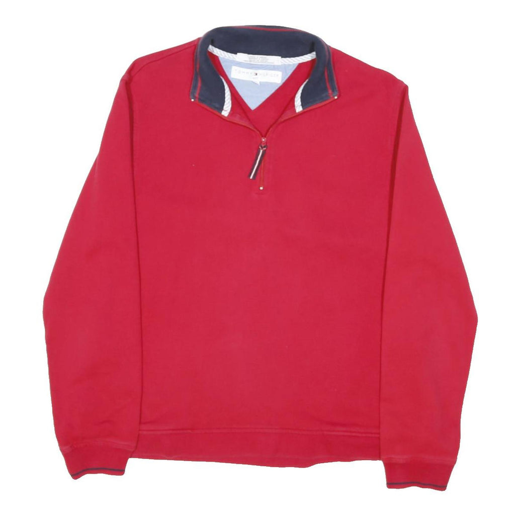 TOMMY HILFIGER Womens Red 1/4 Zip Sweatshirt M Cotton Blend Casual Activewear