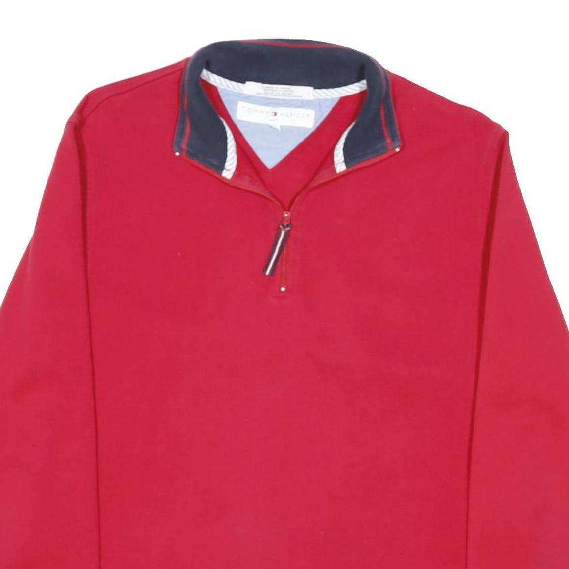 TOMMY HILFIGER Womens Red 1/4 Zip Sweatshirt M Cotton Blend Casual Activewear