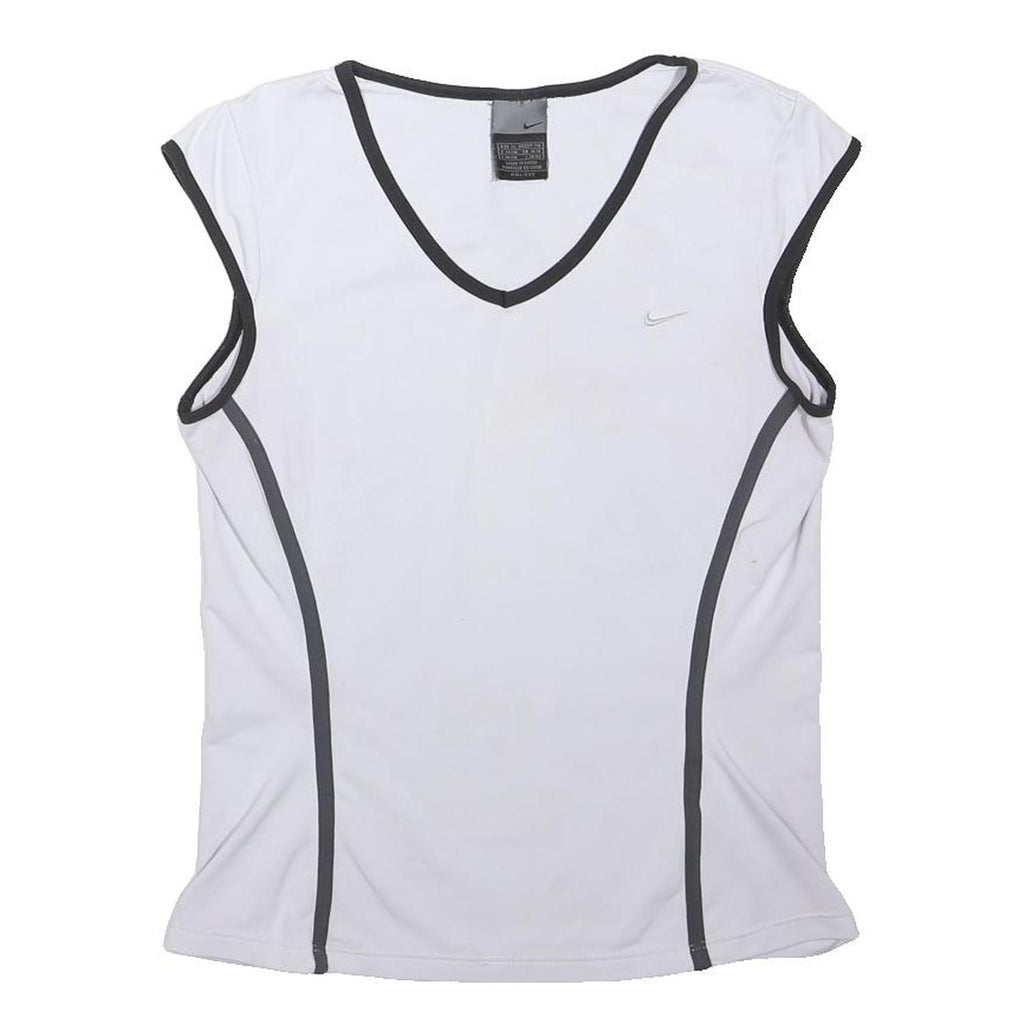 NIKE Girls White & Grey Sports Sleeveless V-Neck XL Performance Top