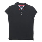 TOMMY HILFIGER Womens Black Short Sleeve Polo Shirt M Cotton Blend Classic