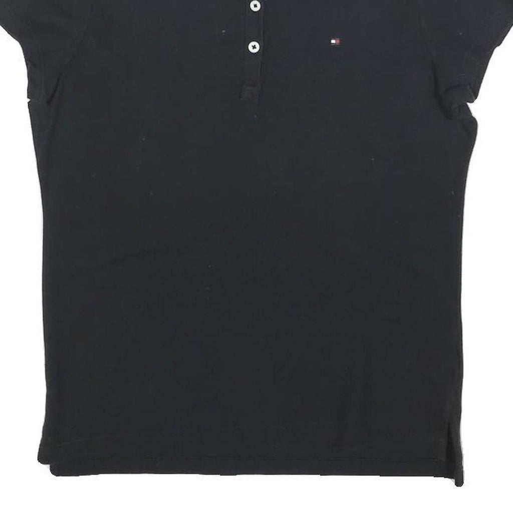 TOMMY HILFIGER Womens Black Short Sleeve Polo Shirt M Cotton Blend Classic