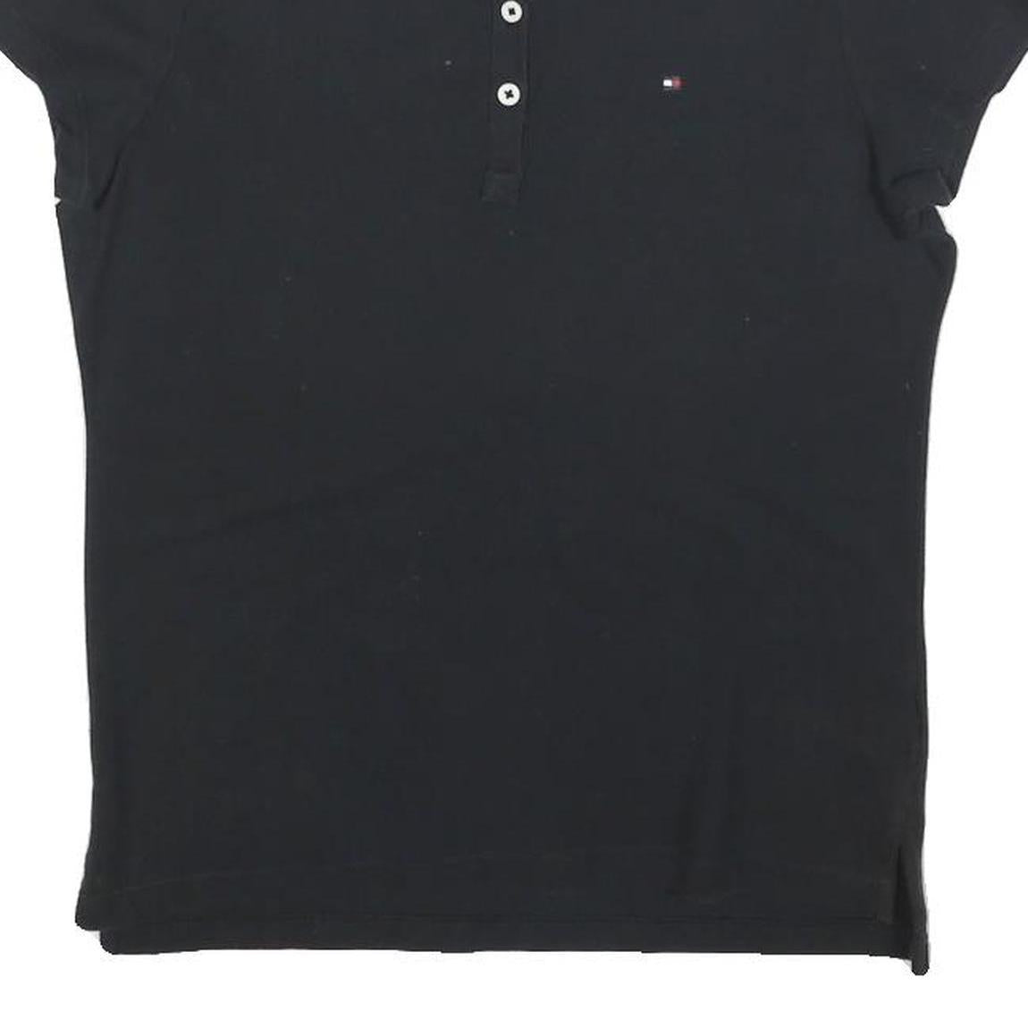 TOMMY HILFIGER Womens Black Short Sleeve Polo Shirt M Cotton Blend Classic