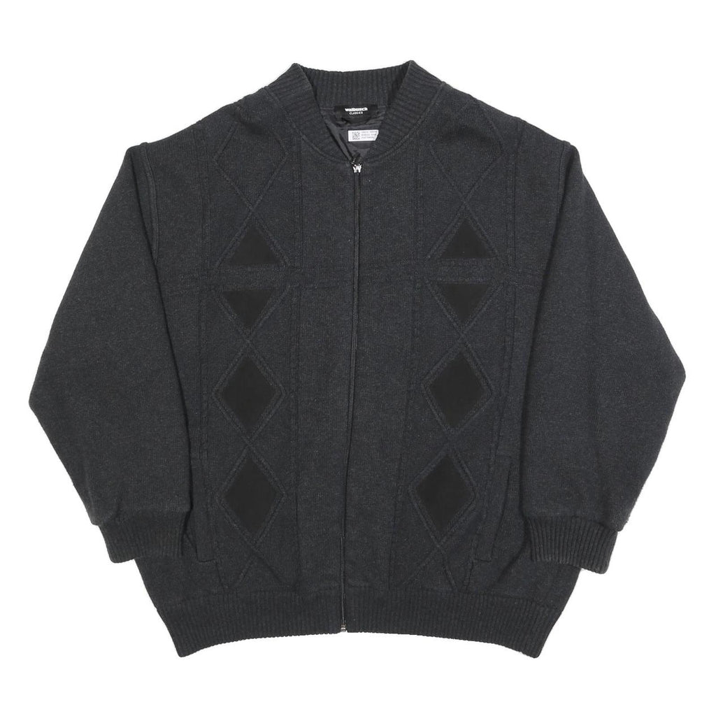 WALBUSCH Mens Black Cotton Blend Zip-Up Regular Fit Casual Jacket L Knit Pattern