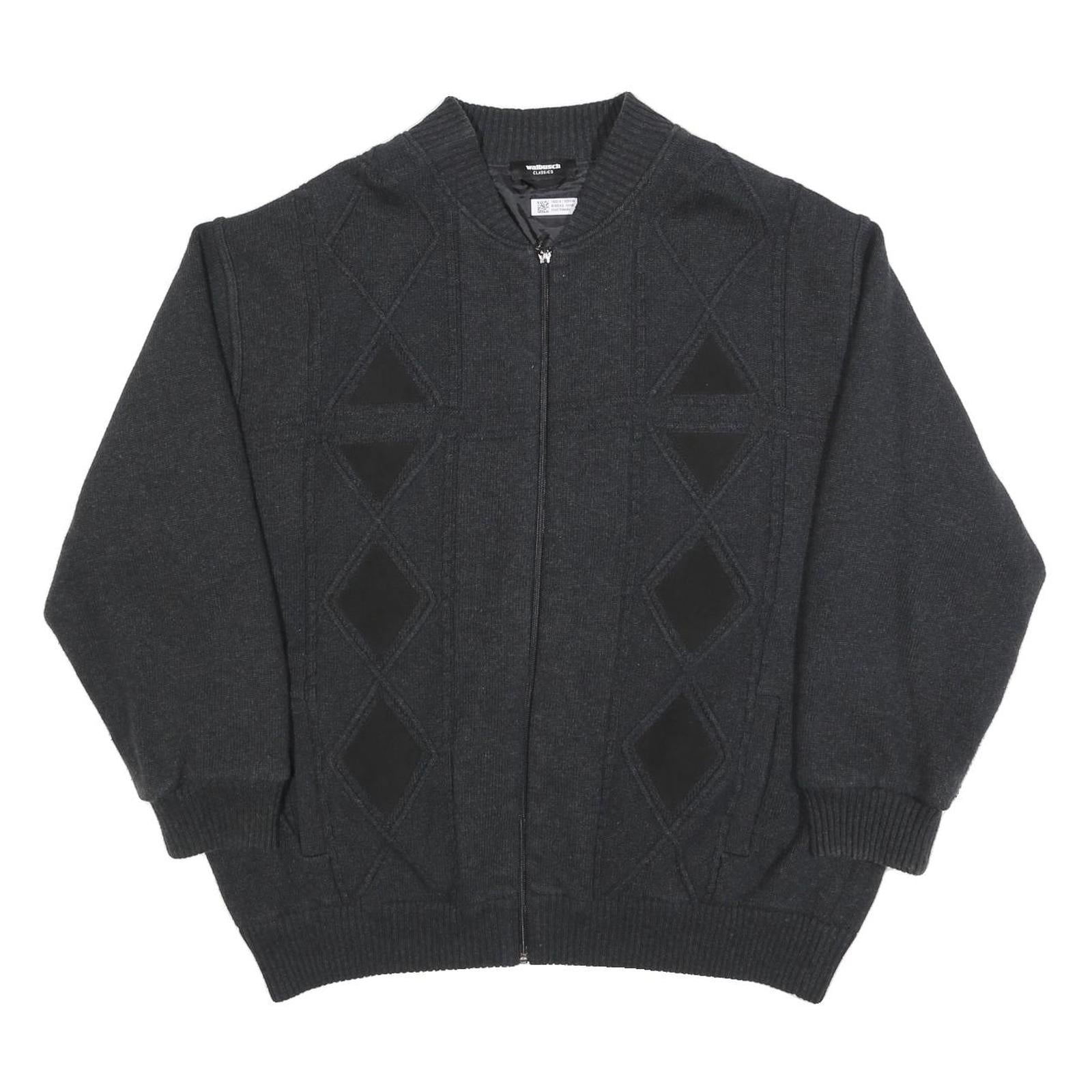 WALBUSCH Mens Black Cotton Blend Zip-Up Regular Fit Casual Jacket L Knit Pattern