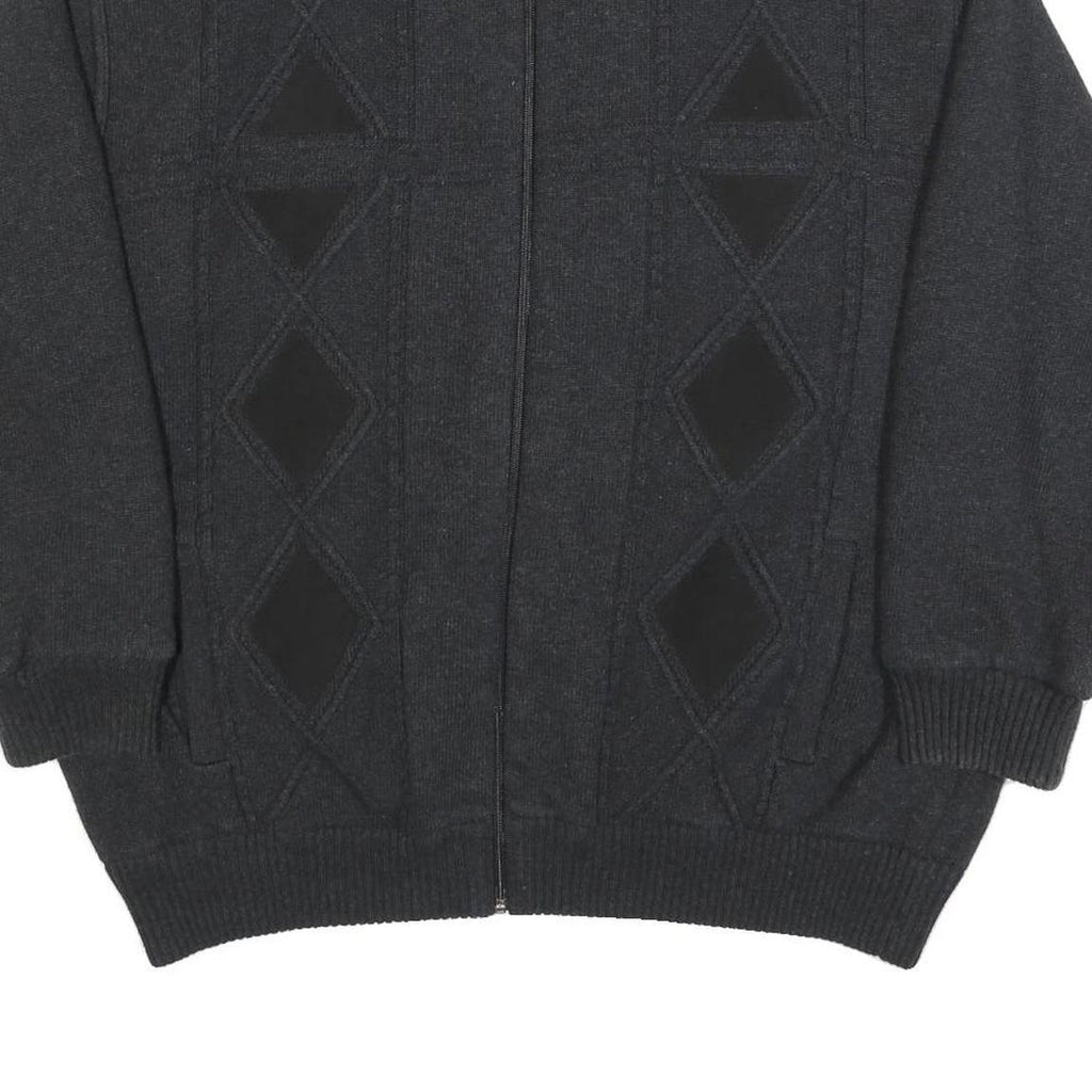 WALBUSCH Mens Black Cotton Blend Zip-Up Regular Fit Casual Jacket L Knit Pattern