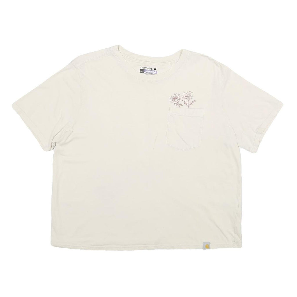 CARHARTT Womens Cream Floral Pocket T-Shirt L Short Sleeve Crew Neck Cotton