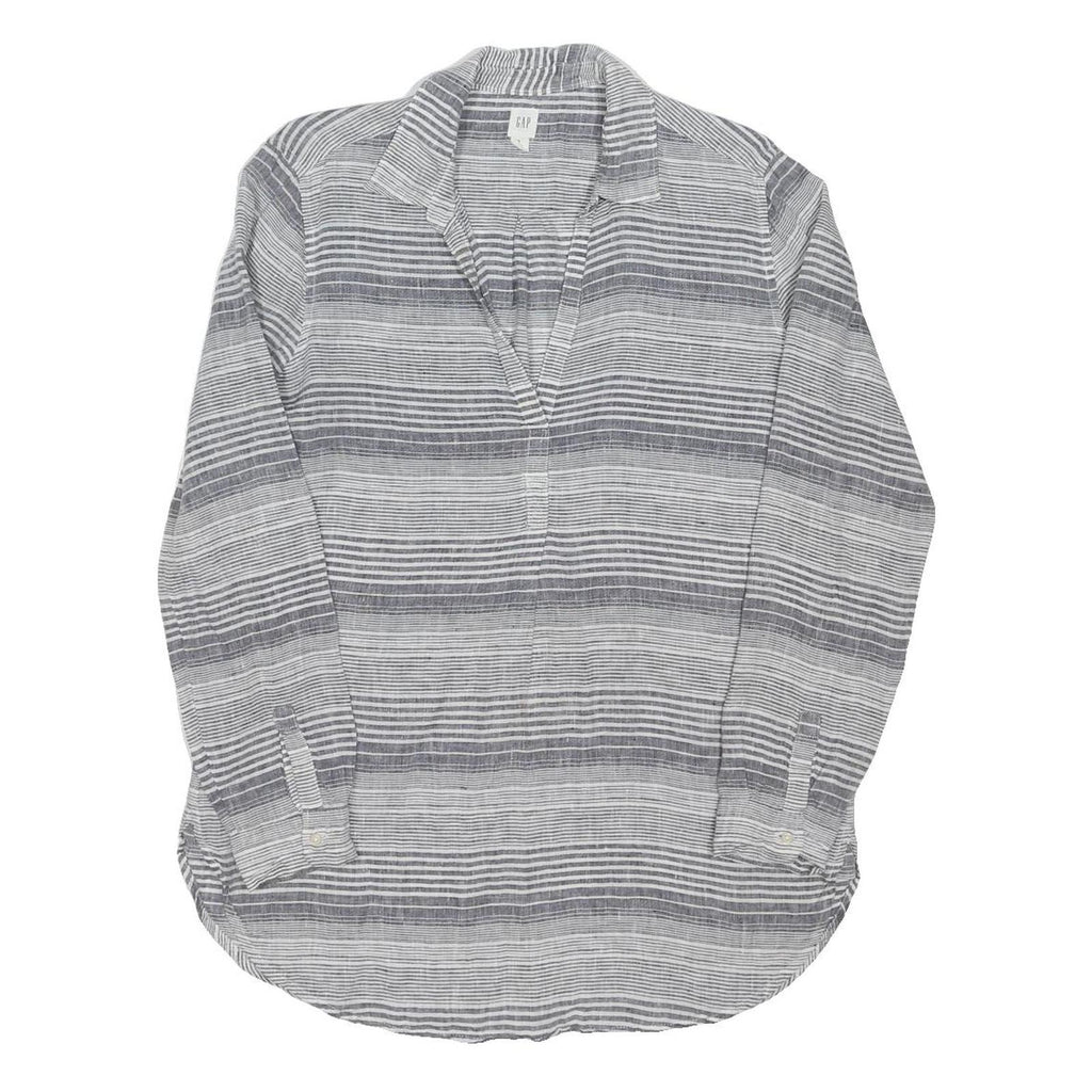 GAP Womens White & Grey Striped Shirt Dress Cotton Blend Long Sleeve Knee Length