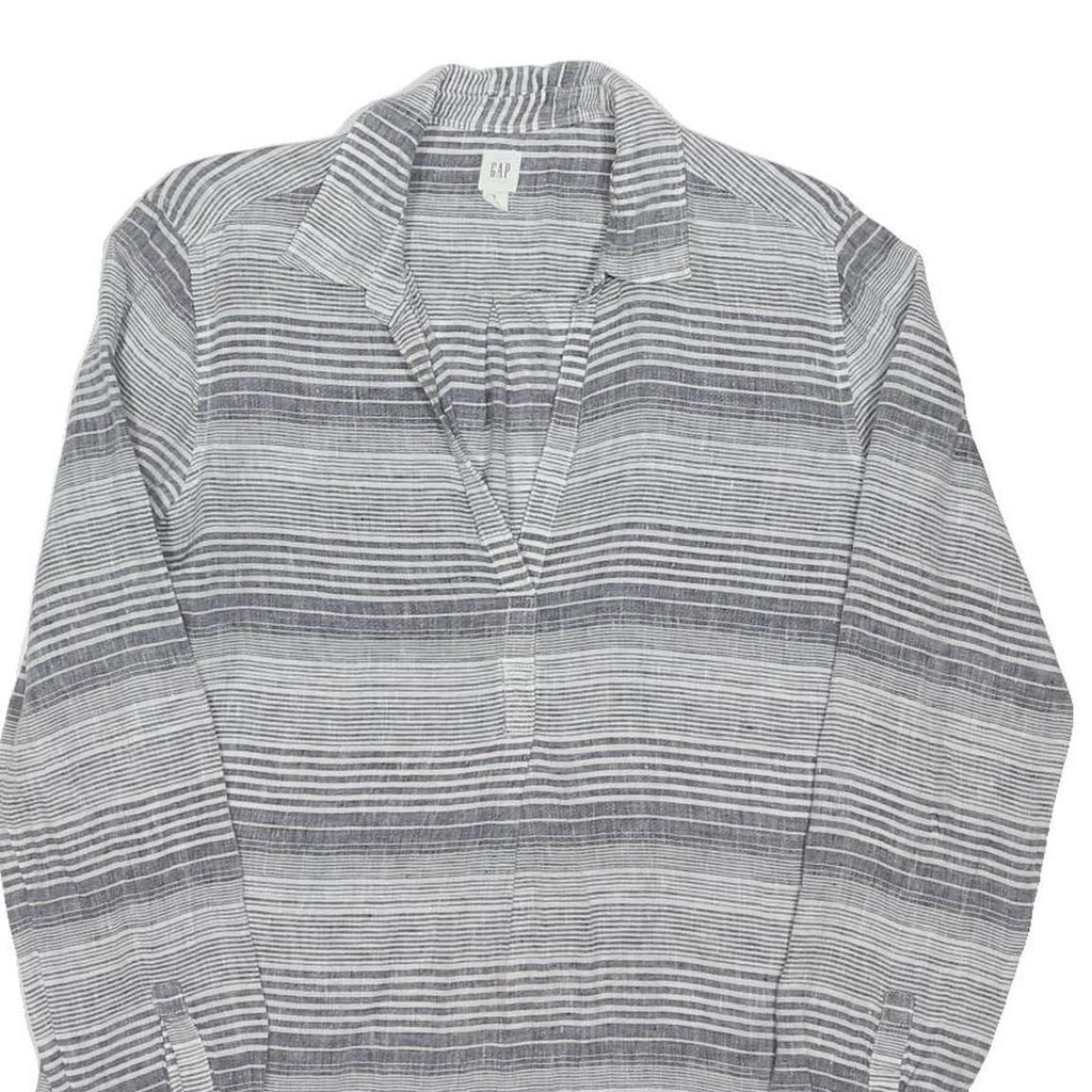 GAP Womens White & Grey Striped Shirt Dress Cotton Blend Long Sleeve Knee Length