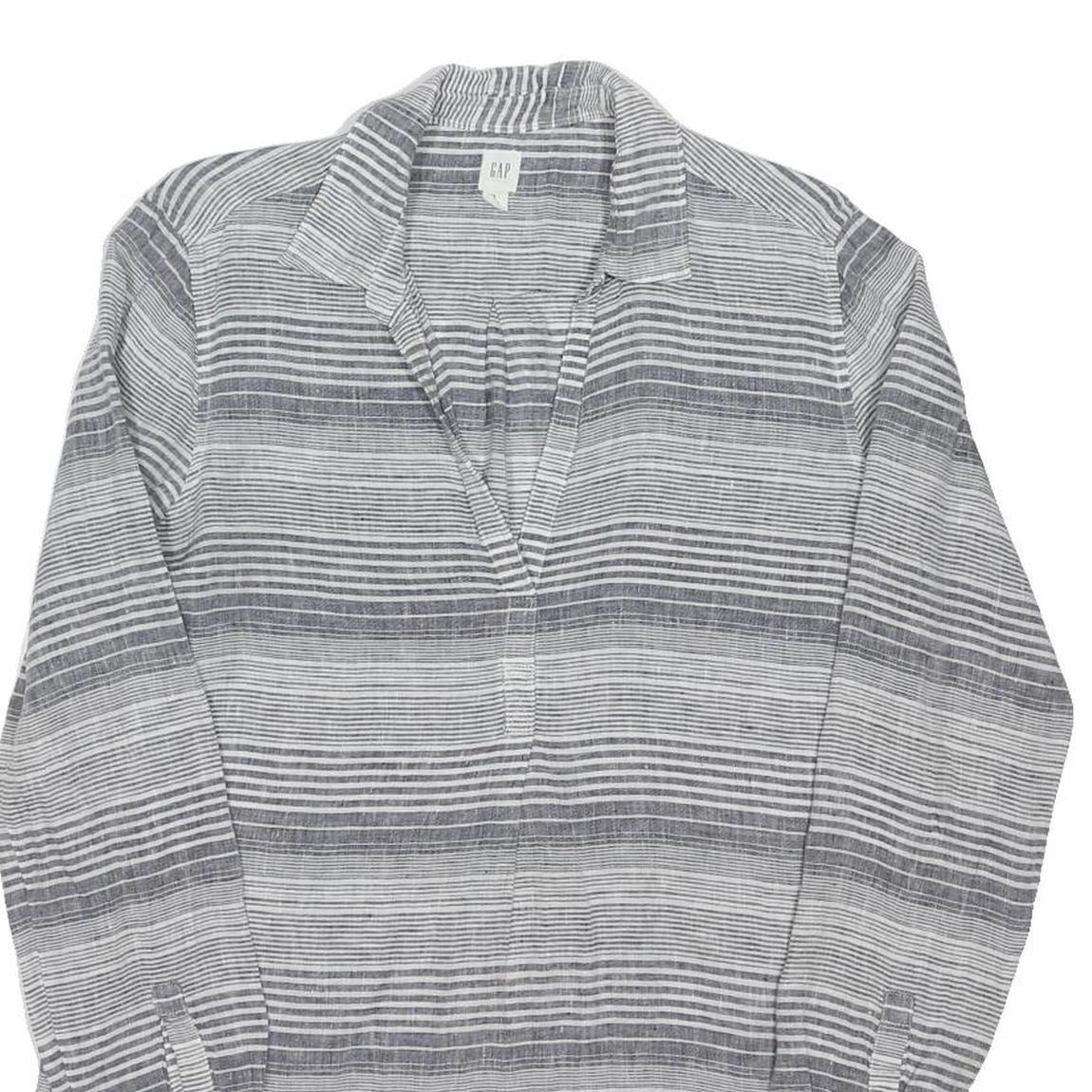 GAP Womens White & Grey Striped Shirt Dress Cotton Blend Long Sleeve Knee Length