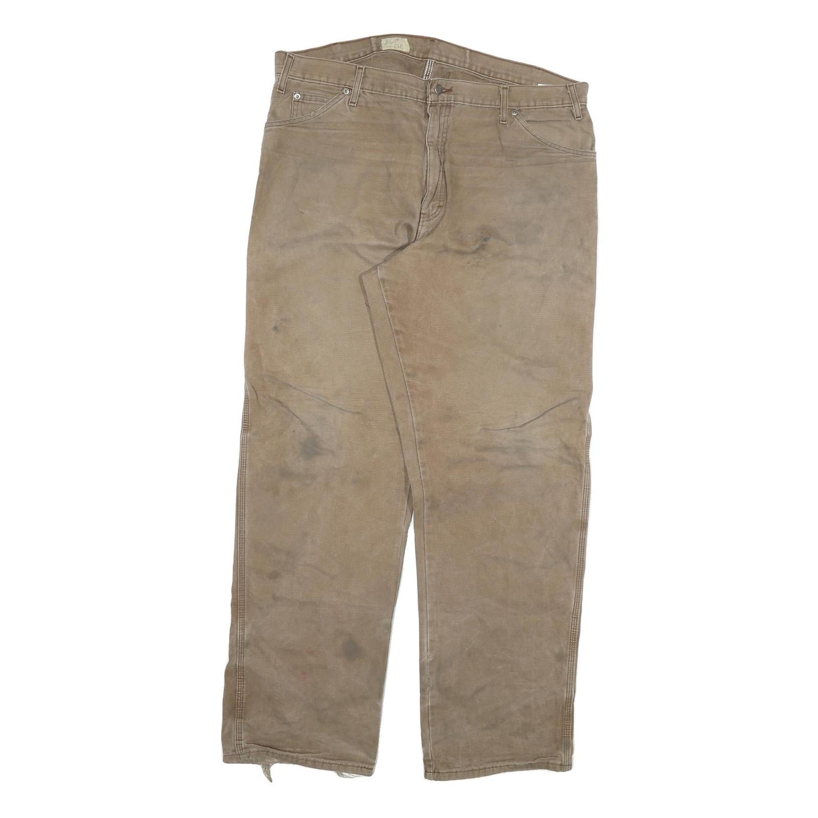 DICKIES Mens Regular Fit Straight Beige Denim Jeans W40 L34 Workwear Zip Closure