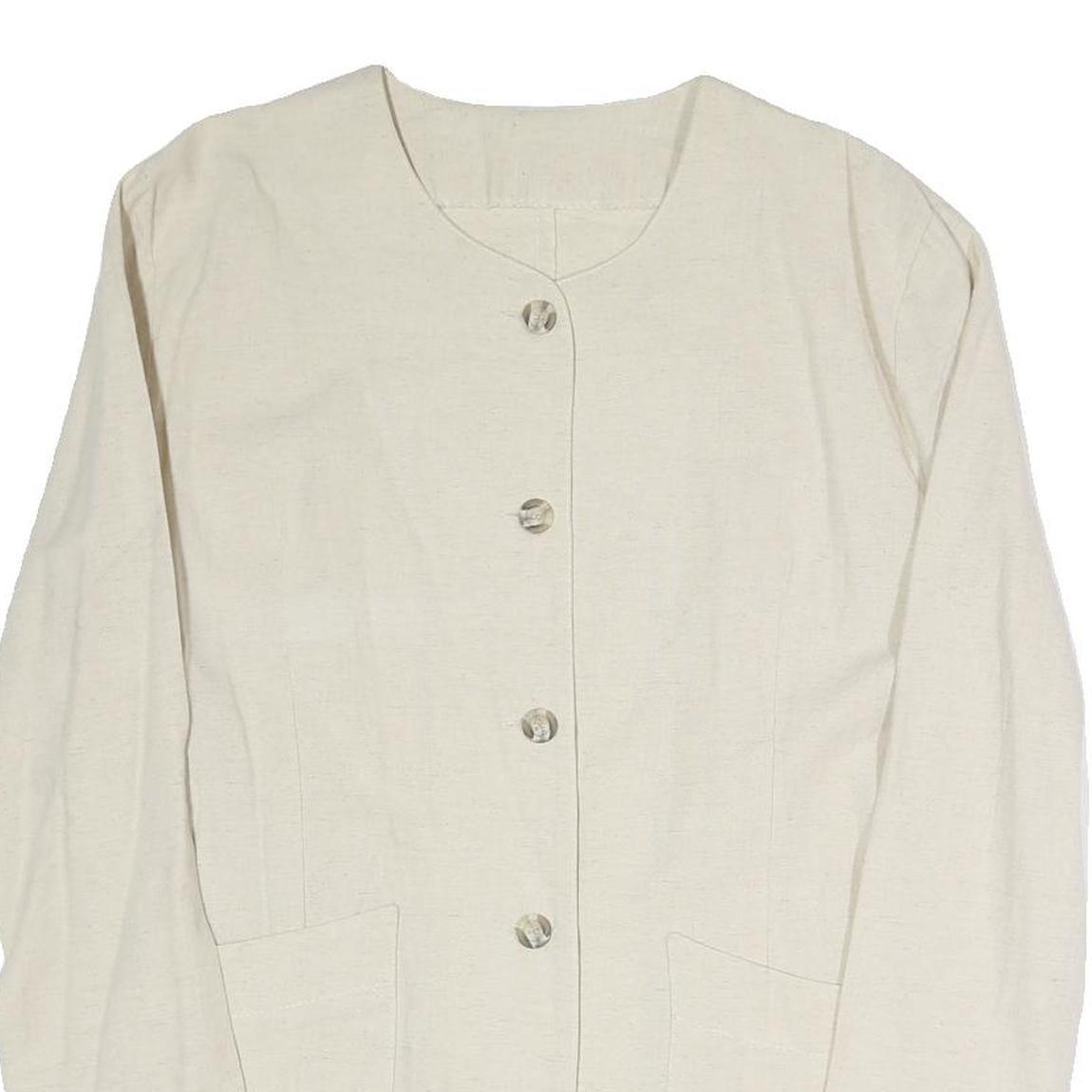 Womens Cream Cotton Blend Button Jacket L Plain Classic Stylish Lightweight