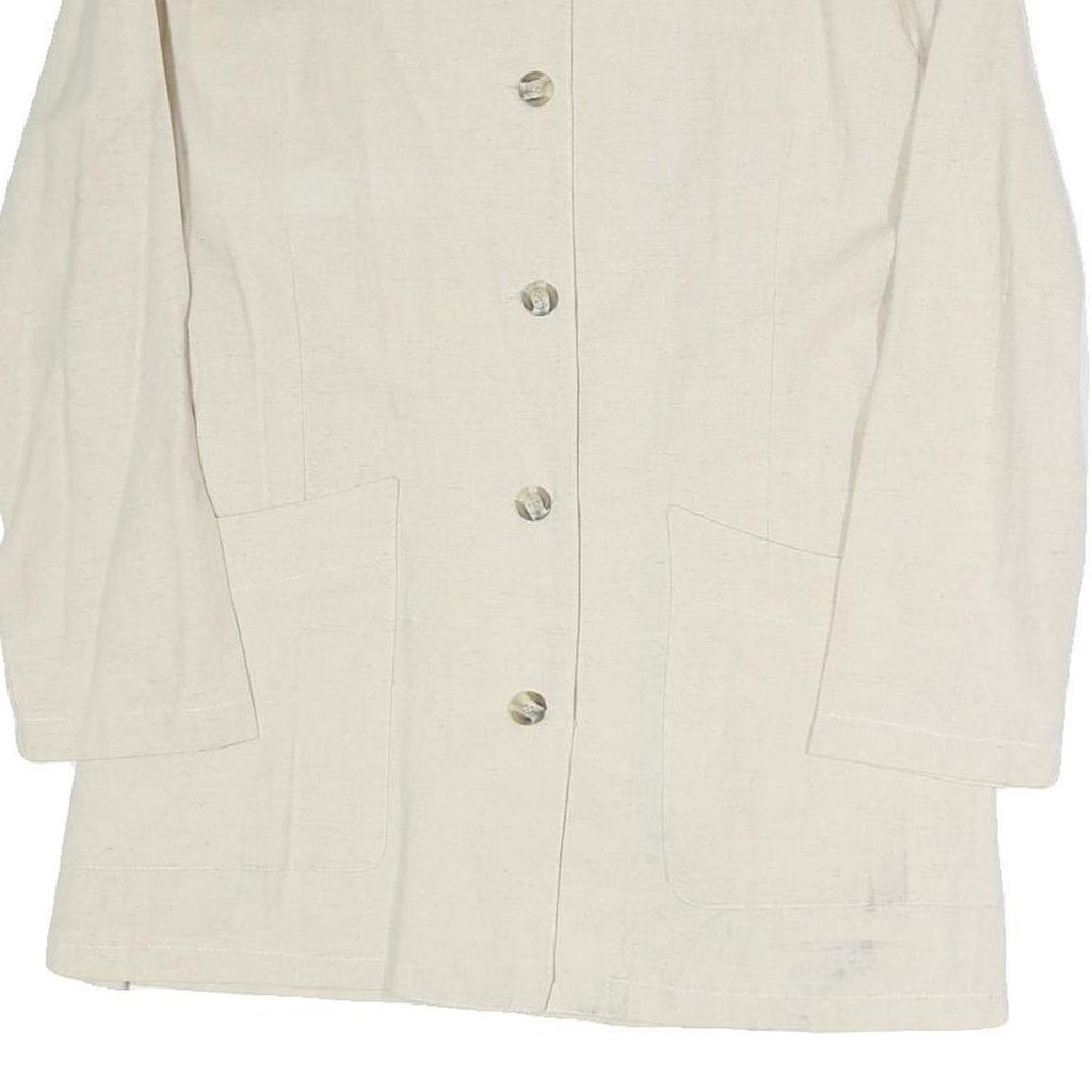 Womens Cream Cotton Blend Button Jacket L Plain Classic Stylish Lightweight