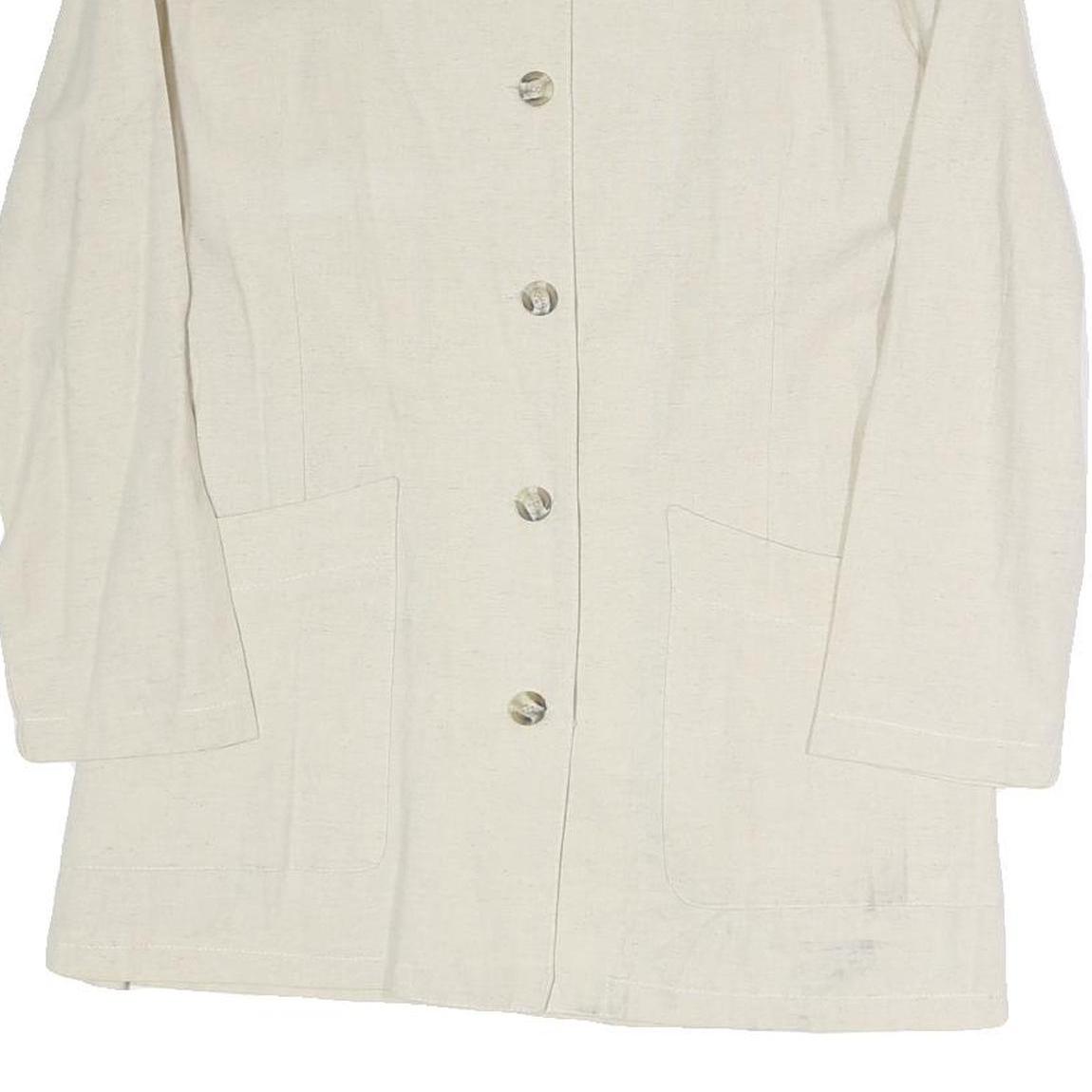 Womens Cream Cotton Blend Button Jacket L Plain Classic Stylish Lightweight