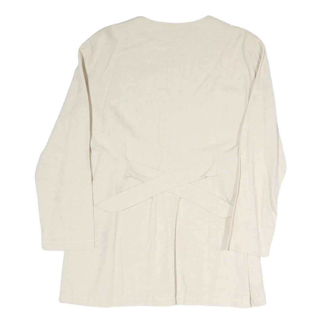 Womens Cream Cotton Blend Button Jacket L Plain Classic Stylish Lightweight