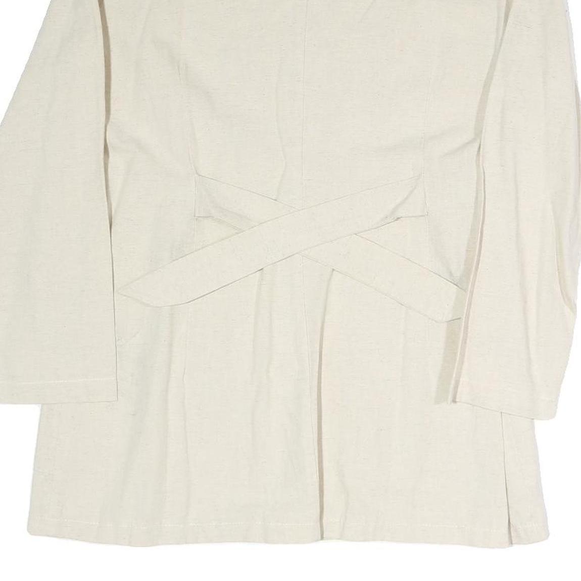 Womens Cream Cotton Blend Button Jacket L Plain Classic Stylish Lightweight