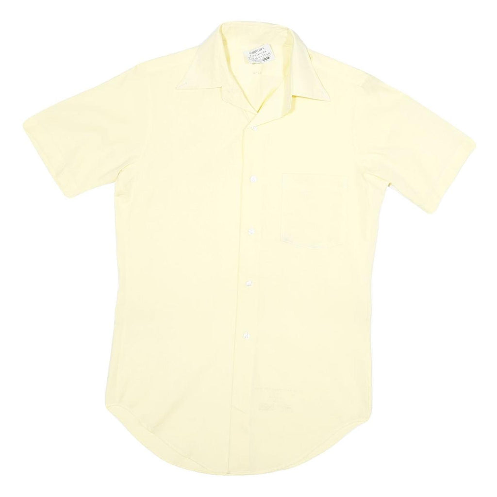 ARROW Mens Yellow Cotton Blend Shirt S Short Sleeve Button Casual Plain