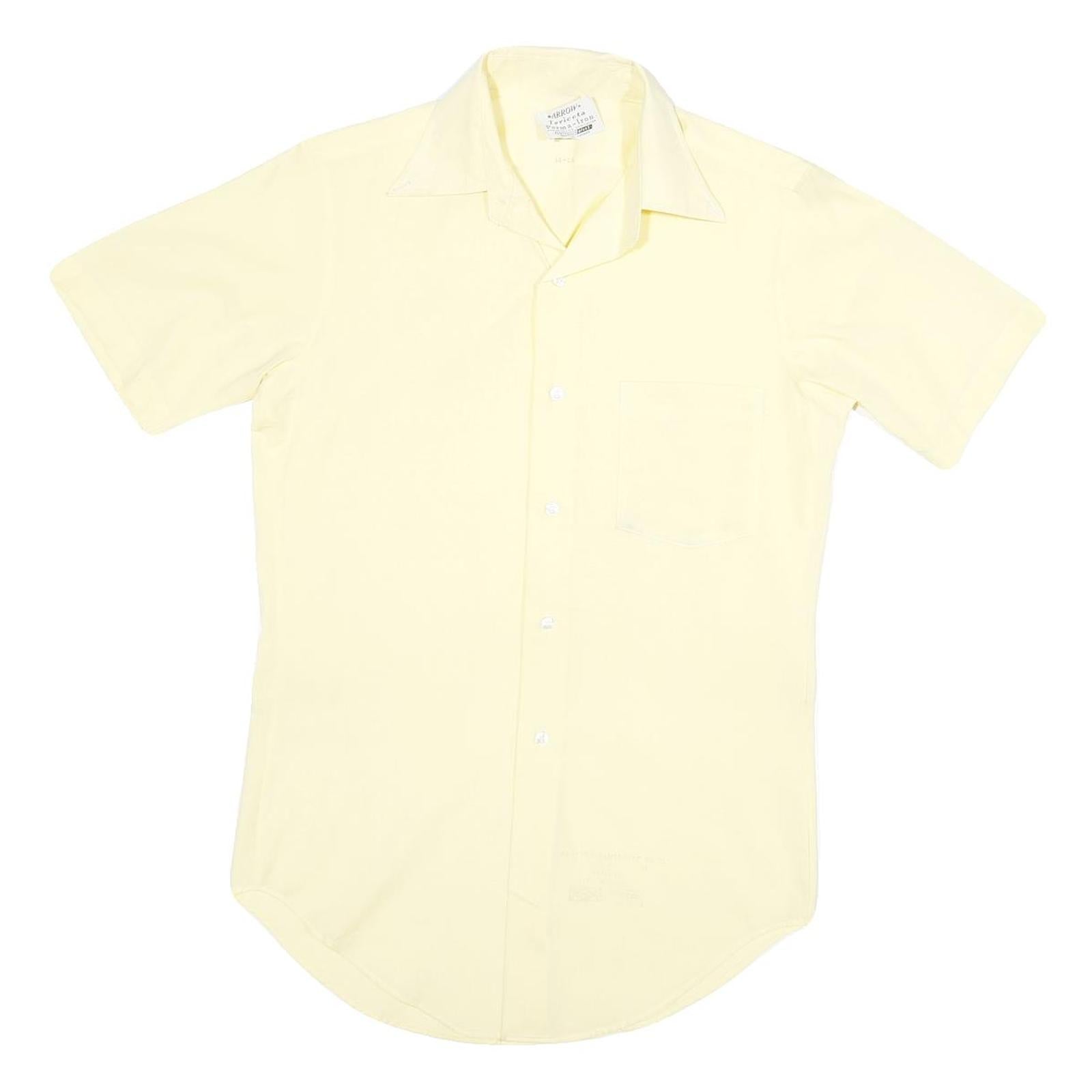 ARROW Mens Yellow Cotton Blend Shirt S Short Sleeve Button Casual Plain