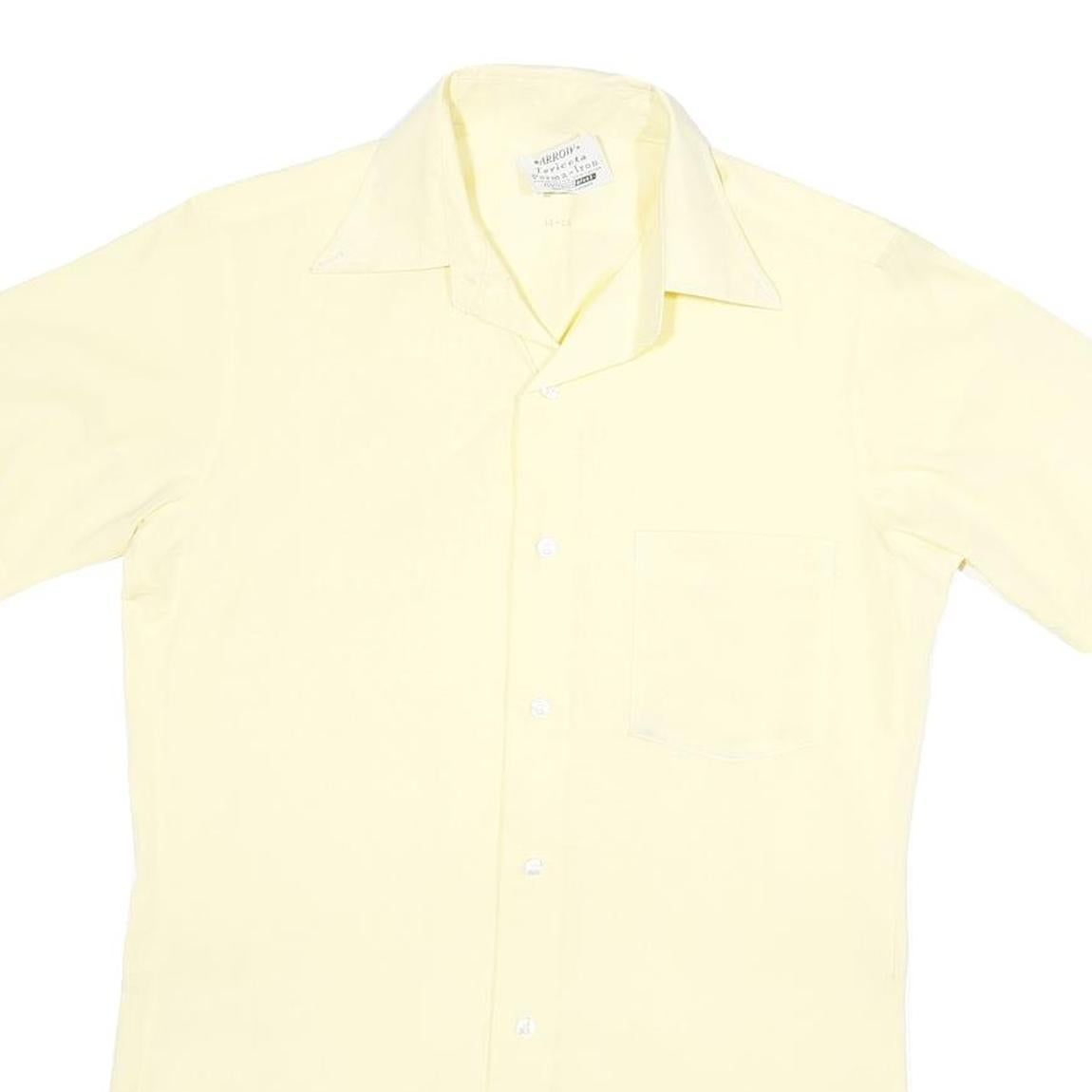 ARROW Mens Yellow Cotton Blend Shirt S Short Sleeve Button Casual Plain