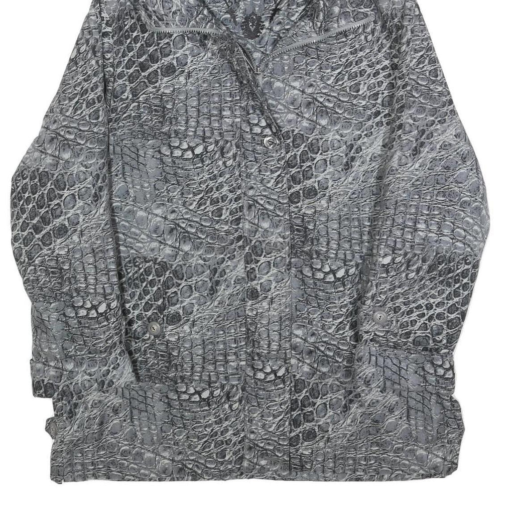 BIAGGINI Womens Grey Crocodile Print Hooded Zip Jacket L Polyester Blend Casual