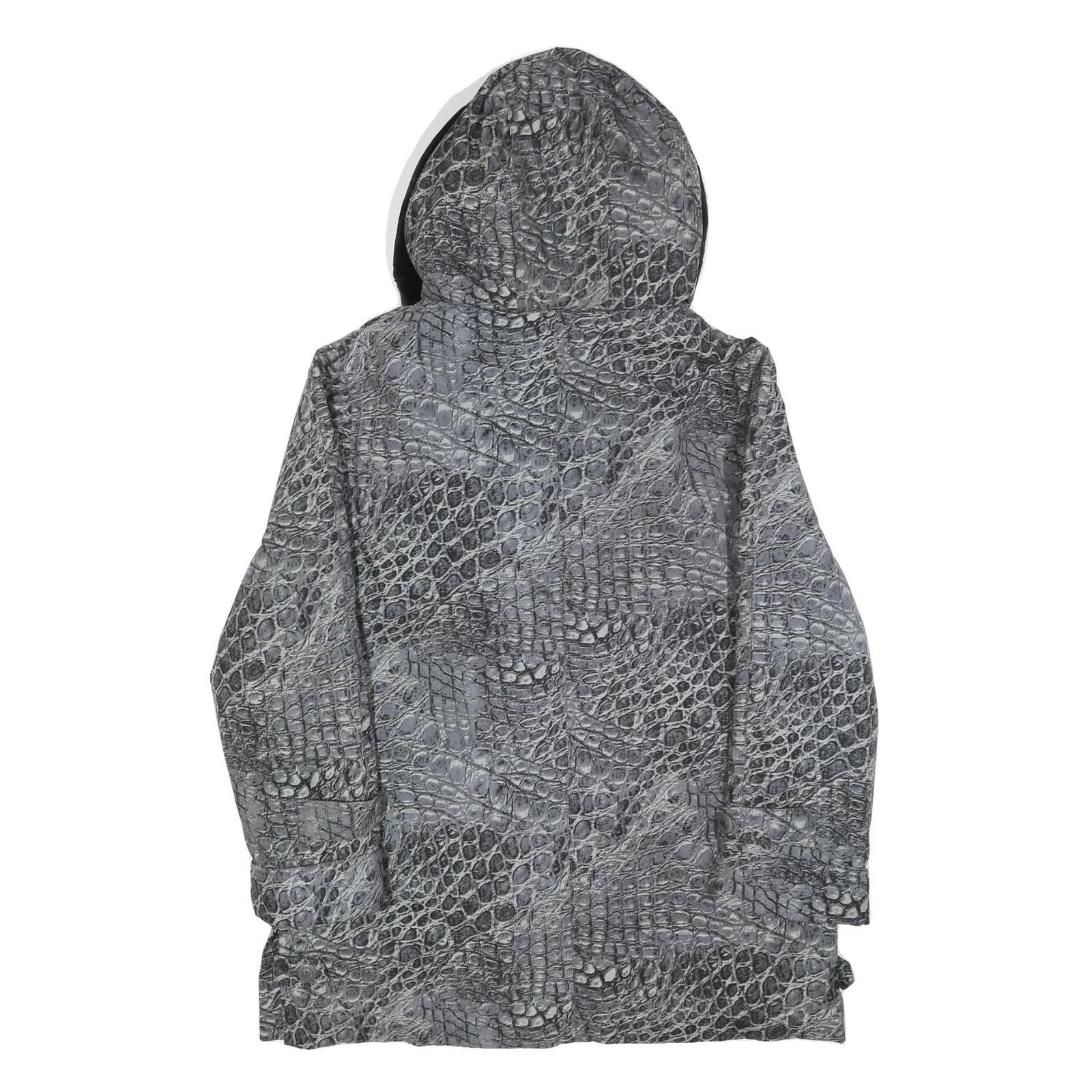 BIAGGINI Womens Grey Crocodile Print Hooded Zip Jacket L Polyester Blend Casual