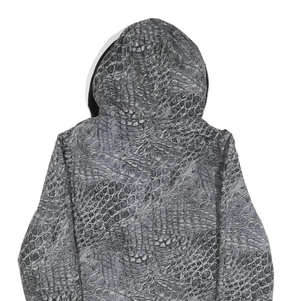 BIAGGINI Womens Grey Crocodile Print Hooded Zip Jacket L Polyester Blend Casual