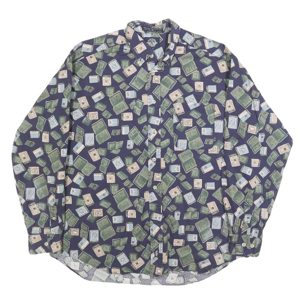 DOCKERS Mens Blue & Green Patterned Cotton Shirt M Casual Button Front
