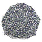 DOCKERS Mens Blue & Green Patterned Cotton Shirt M Casual Button Front