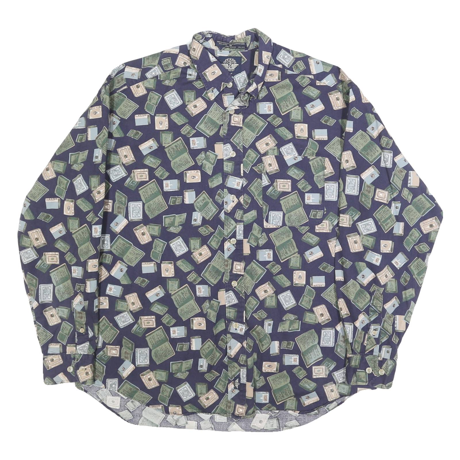 DOCKERS Mens Blue & Green Patterned Cotton Shirt M Casual Button Front