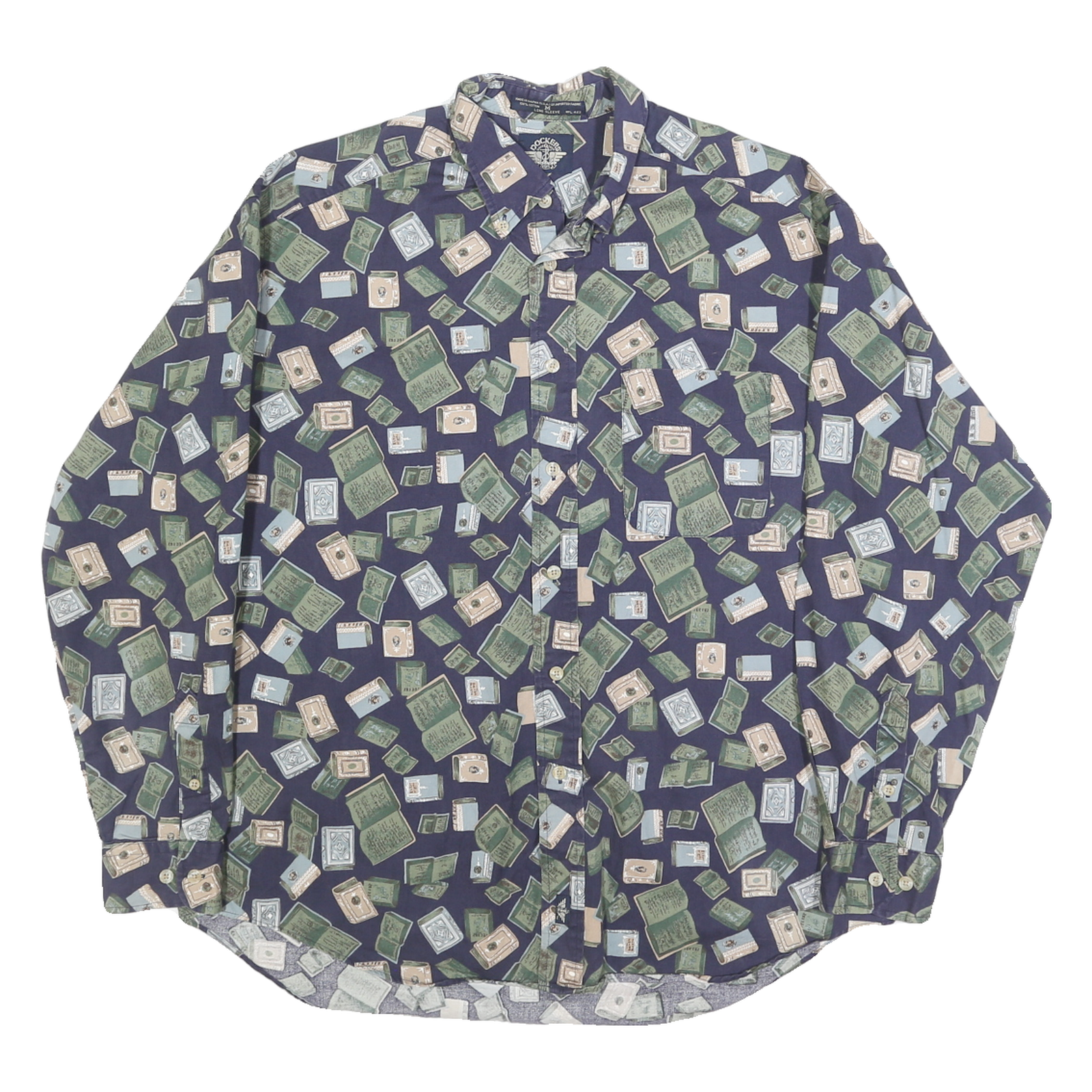 DOCKERS Mens Blue & Green Patterned Cotton Shirt M Casual Button Front