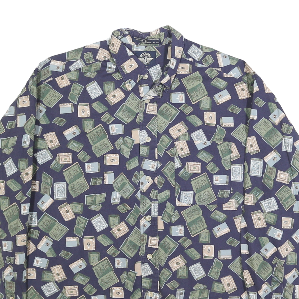 DOCKERS Mens Blue & Green Patterned Cotton Shirt M Casual Button Front