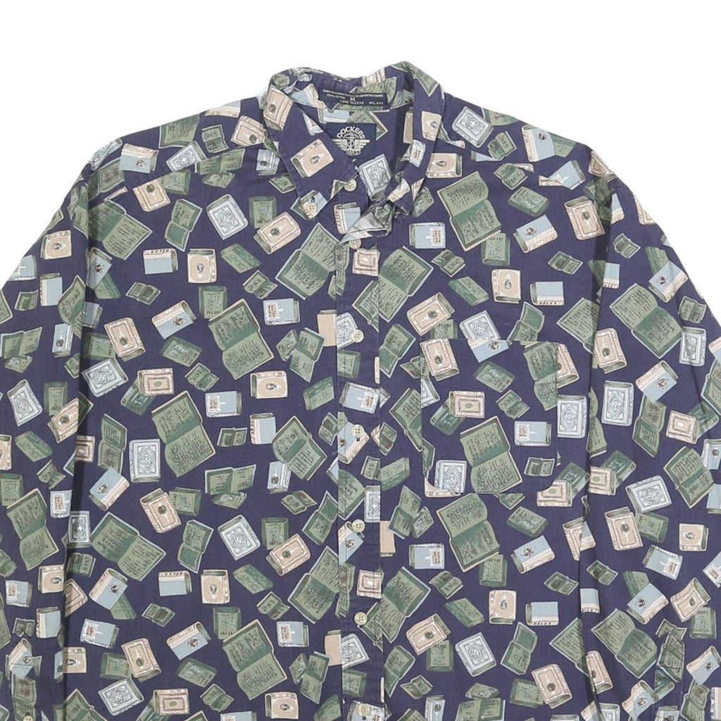 DOCKERS Mens Blue & Green Patterned Cotton Shirt M Casual Button Front