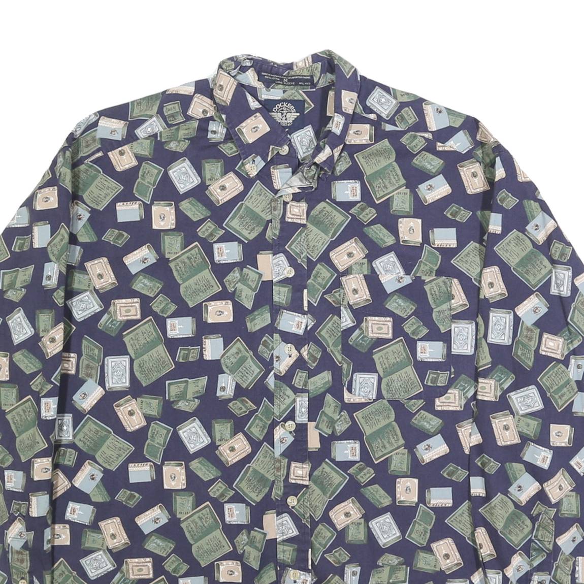 DOCKERS Mens Blue & Green Patterned Cotton Shirt M Casual Button Front