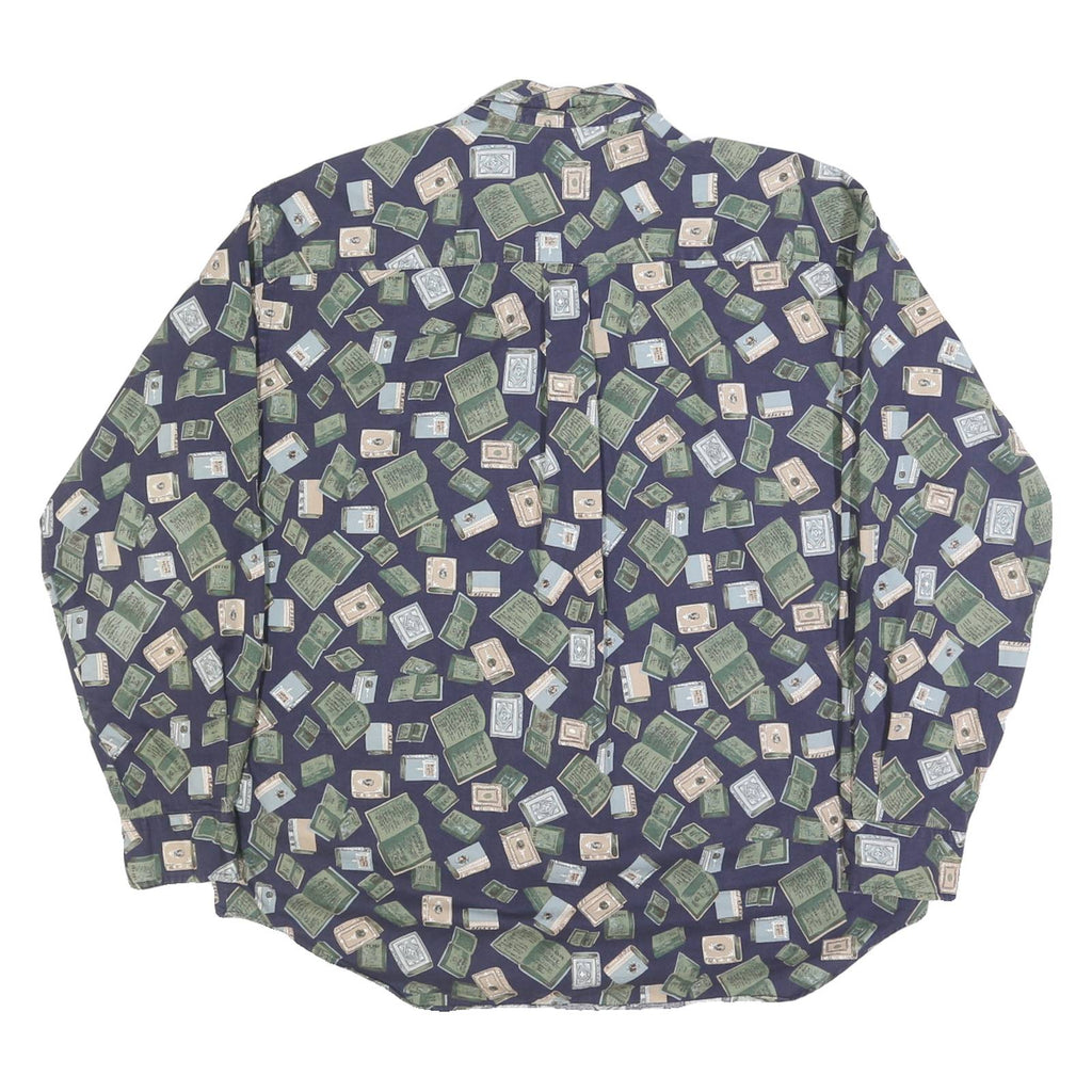 DOCKERS Mens Blue & Green Patterned Cotton Shirt M Casual Button Front