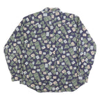 DOCKERS Mens Blue & Green Patterned Cotton Shirt M Casual Button Front