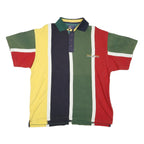 POINT ZERO Mens Green & Red Polo Shirt L Cotton Blend Striped Short Sleeve