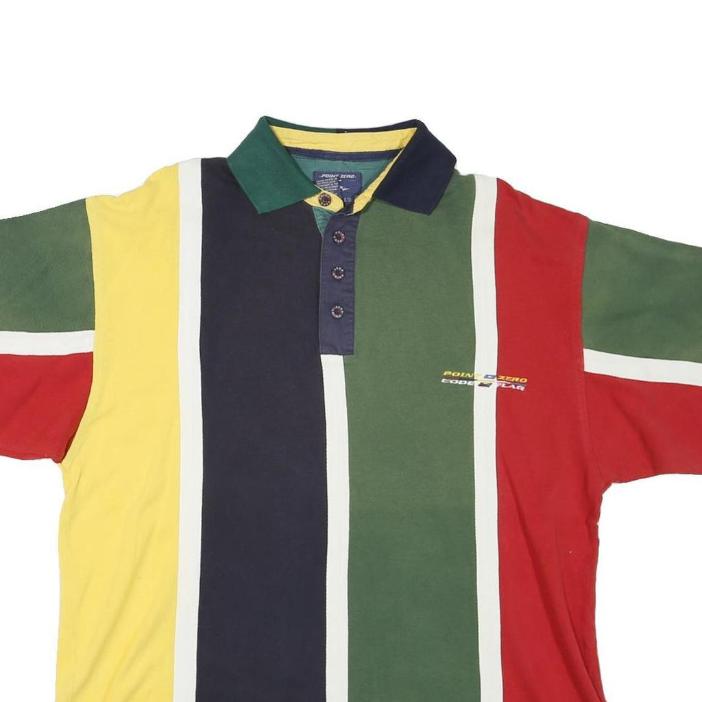 POINT ZERO Mens Green & Red Polo Shirt L Cotton Blend Striped Short Sleeve