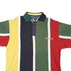 POINT ZERO Mens Green & Red Polo Shirt L Cotton Blend Striped Short Sleeve