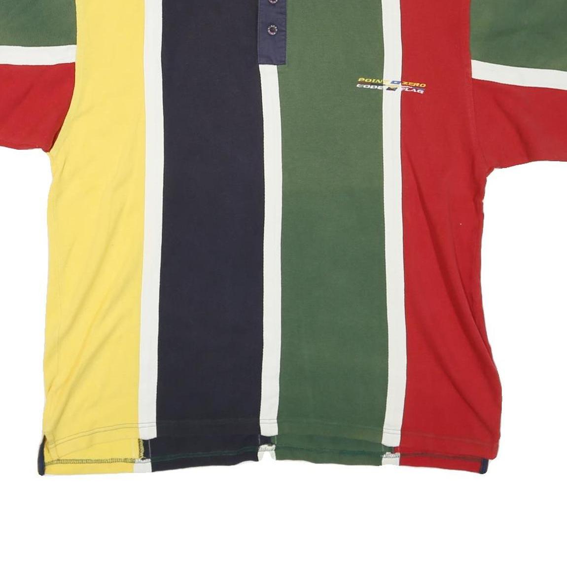 POINT ZERO Mens Green & Red Polo Shirt L Cotton Blend Striped Short Sleeve