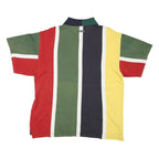 POINT ZERO Mens Green & Red Polo Shirt L Cotton Blend Striped Short Sleeve