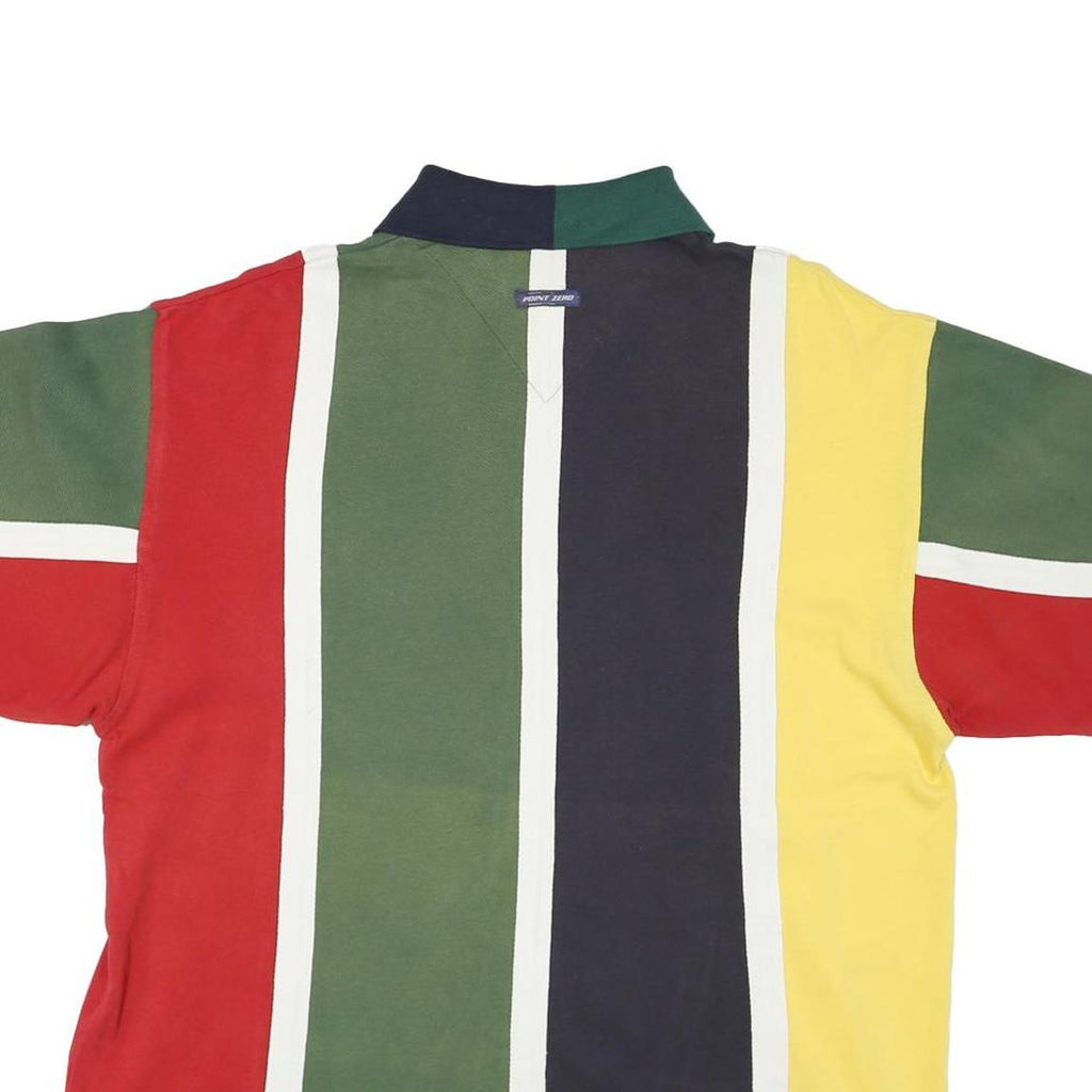 POINT ZERO Mens Green & Red Polo Shirt L Cotton Blend Striped Short Sleeve