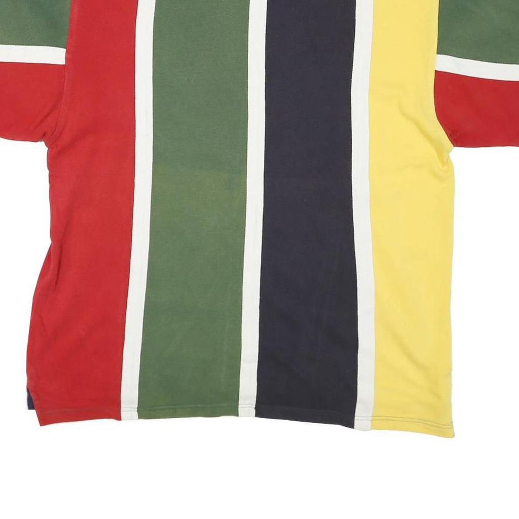 POINT ZERO Mens Green & Red Polo Shirt L Cotton Blend Striped Short Sleeve